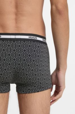 Set van drie korte boxers van stretchkatoen, Zwart / grijs