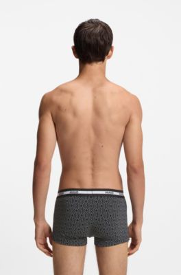 Set van drie korte boxers van stretchkatoen, Zwart / grijs