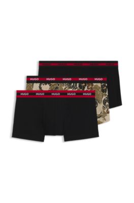 Three-pack of trunks in stretch cotton, Black / Beige
