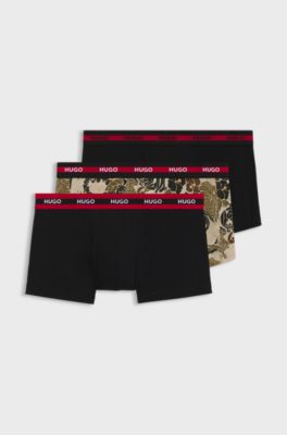 Lot de trois boxers courts en coton stretch, Noir / Beige