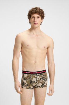 Three-pack of trunks in stretch cotton, Black / Beige