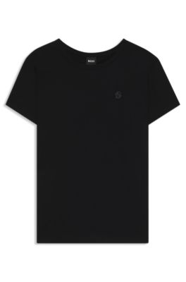 Slim-fit mercerised-cotton T-shirt with Double B monogram, Black