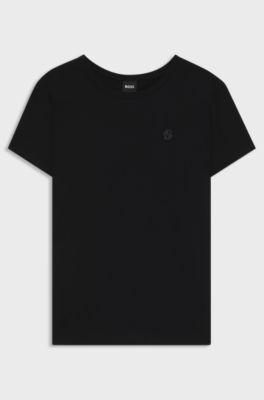 Slim-fit mercerised-cotton T-shirt with Double B monogram, Black