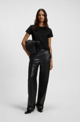 T-shirt slim fit in cotone mercerizzato con monogramma Double B, Nero