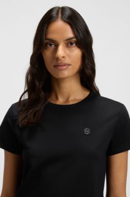T-shirt slim fit in cotone mercerizzato con monogramma Double B, Nero