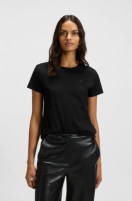 Slim-fit mercerised-cotton T-shirt with Double B monogram, Black