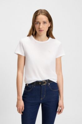 Slim-fit mercerised-cotton T-shirt with Double B monogram, White