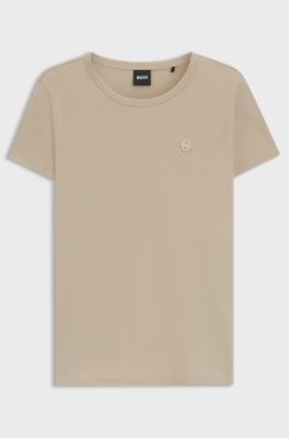 Slim-fit mercerised-cotton T-shirt with Double B monogram, Light Beige