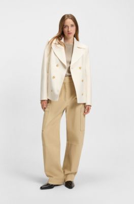 T-shirt i merceriseret bomuld med slim fit og dobbelt B-monogram, Lys beige