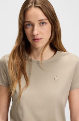 Slim-fit mercerised-cotton T-shirt with Double B monogram, Light Beige