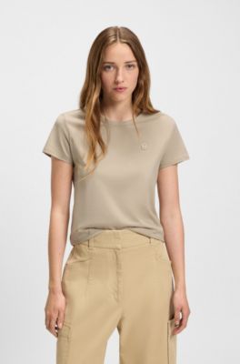 Slim-Fit T-Shirt aus merzerisierter Baumwolle mit Double-B-Monogramm, Hellbeige
