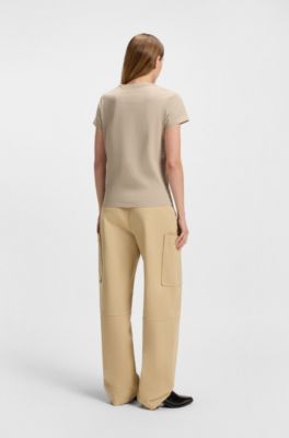 T-shirt i merceriseret bomuld med slim fit og dobbelt B-monogram, Lys beige