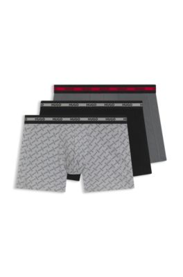 Three-pack of boxer briefs with repeat-logo waistbands, Black / Grey
