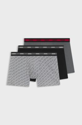 Three-pack of boxer briefs with repeat-logo waistbands, Black / Grey