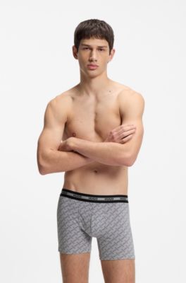 Three-pack of boxer briefs with repeat-logo waistbands, Black / Grey