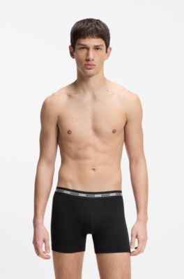 Three-pack of boxer briefs with repeat-logo waistbands, Black / Grey