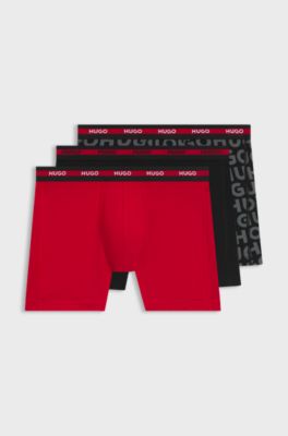 Three-pack of boxer briefs with repeat-logo waistbands, Black / Dark Grey / Red