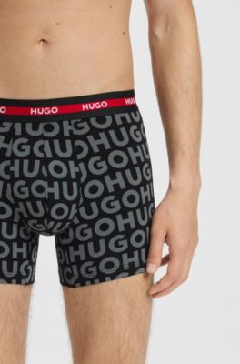 Three-pack of boxer briefs with repeat-logo waistbands, Black / Dark Grey / Red