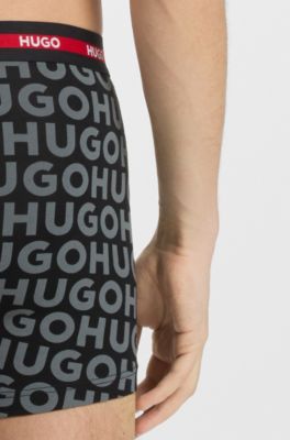 Three-pack of boxer briefs with repeat-logo waistbands, Black / Dark Grey / Red