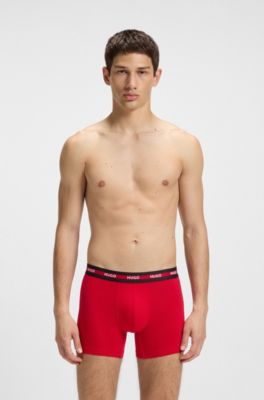 Three-pack of boxer briefs with repeat-logo waistbands, Black / Dark Grey / Red