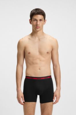 Three-pack of boxer briefs with repeat-logo waistbands, Black / Dark Grey / Red
