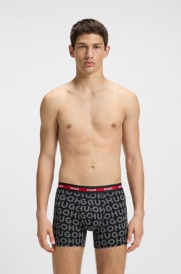 Three-pack of boxer briefs with repeat-logo waistbands, Black / Dark Grey / Red