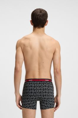 Three-pack of boxer briefs with repeat-logo waistbands, Black / Dark Grey / Red