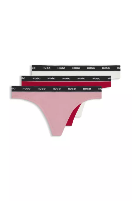 Lot de trois strings en coton stretch avec taille logotée