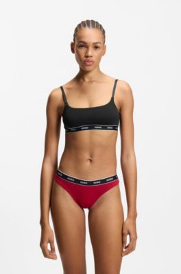 Three-pack of stretch-cotton thongs with logo waistbands, White / Pink