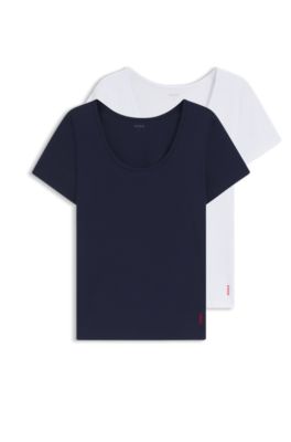 Two-pack of underwear T-shirts in stretch cotton, White / Dark Blue