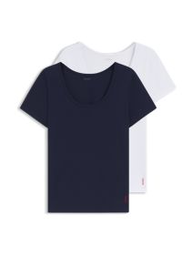 Two-pack of T-shirts in stretch cotton, White / Dark Blue