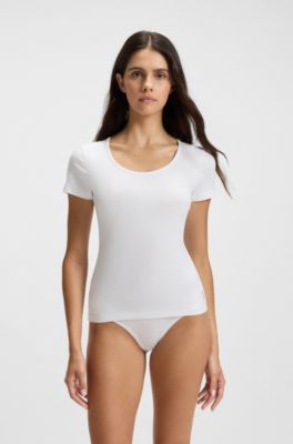 Two-pack of underwear T-shirts in stretch cotton, White / Dark Blue