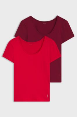Two-pack of underwear T-shirts in stretch cotton, Dark Red / Light Red