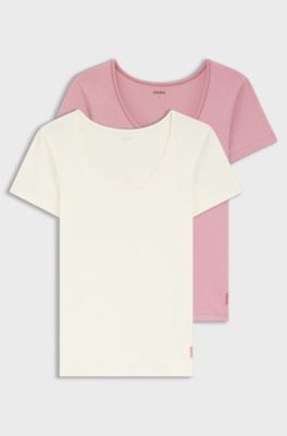 Zweierpack T-Shirts aus Stretch-Baumwolle, Wei&szlig; / Pink