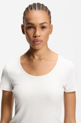 Lot de deux t-shirts en coton stretch, Blanc / Rose