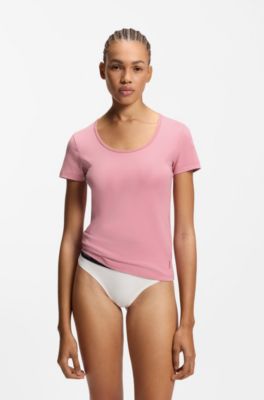 Two-pack of underwear T-shirts in stretch cotton, White / Pink
