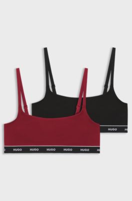 Two-pack of stretch-cotton bralettes with logo elastic, Black / Red