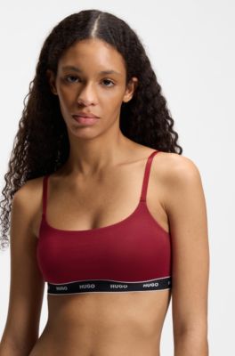 Two-pack of stretch-cotton bralettes with logo elastic, Black / Red