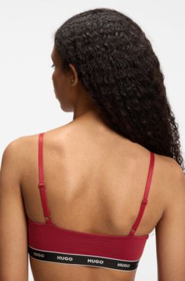 Two-pack of stretch-cotton bralettes with logo elastic, Black / Red