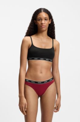 Twee bralettes van stretchkatoen met elastische logoband, Zwart / rood