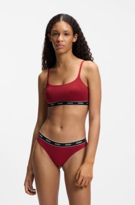 Two-pack of stretch-cotton bralettes with logo elastic, Black / Red