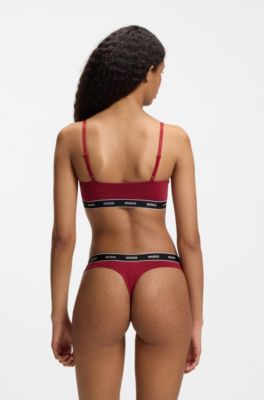 Twee bralettes van stretchkatoen met elastische logoband, Zwart / rood