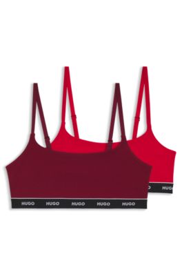 Two-pack of stretch-cotton bralettes with logo elastic, Dark Red / Light Red