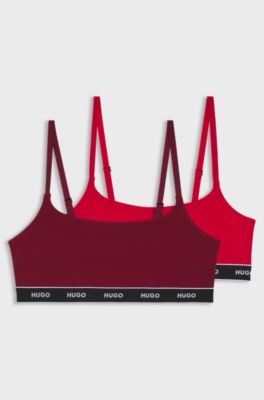 Two-pack of stretch-cotton bralettes with logo elastic, Dark Red / Light Red