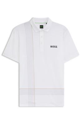 Active quick-dry polo shirt with check artwork, White