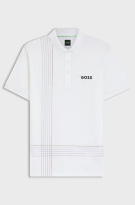 Active quick-dry polo shirt with check artwork, White