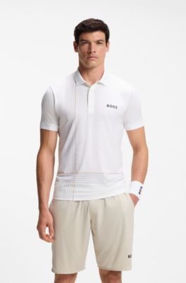 Active quick-dry polo shirt with check artwork, White