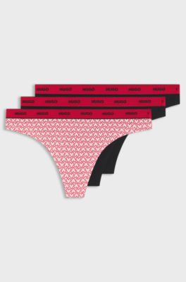 Three-pack of stretch-cotton thongs with logo details, Multicoloured