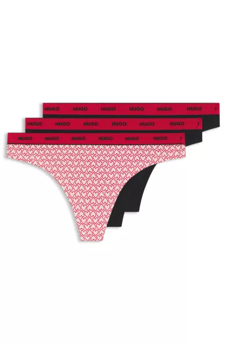 Three-pack of stretch-cotton thongs with logo details