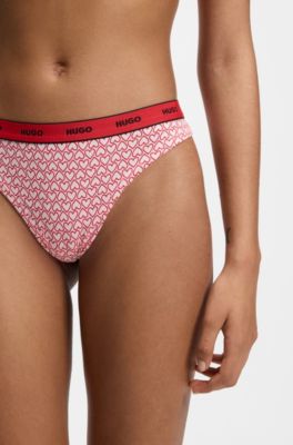 Three-pack of stretch-cotton thongs with logo details, Multicoloured
